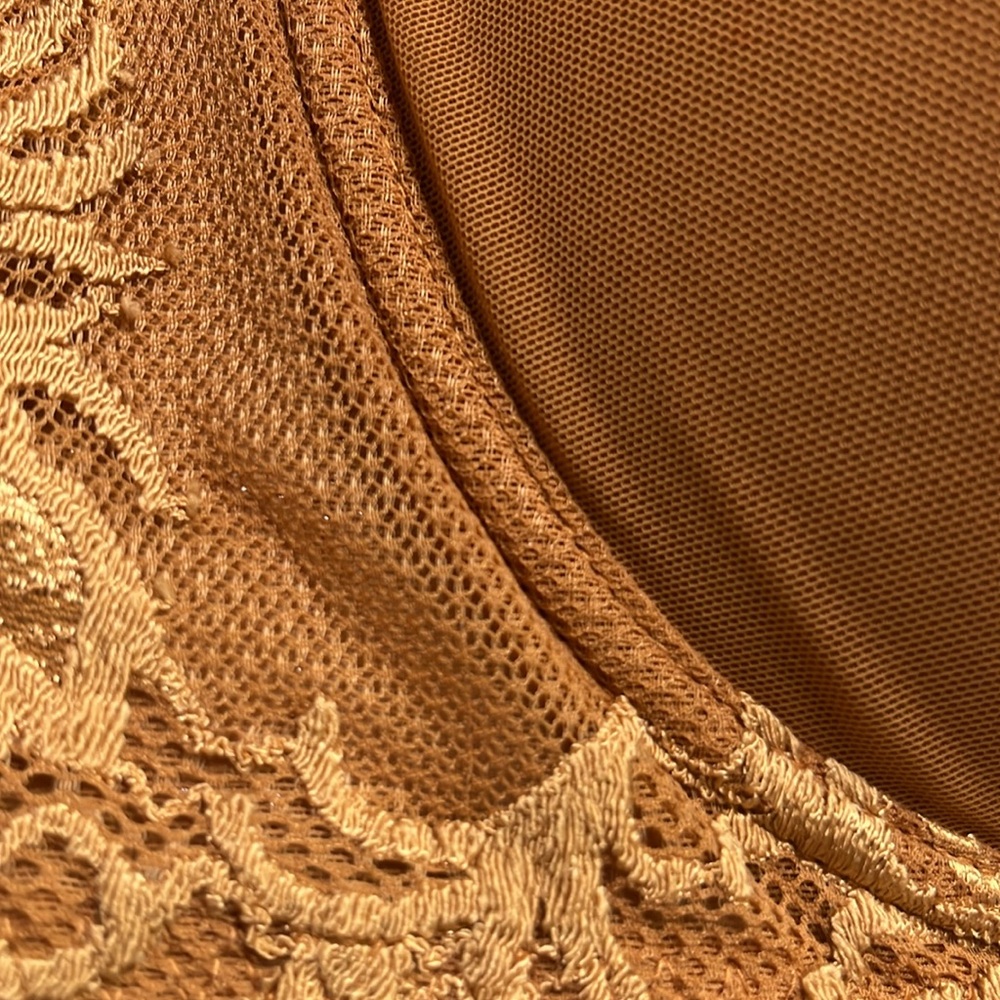 Natori "Feathers" Plunge T-Shirt Underwire Lace Carmel Full Figure Bra SZ 32G - Picture 9 of 13
